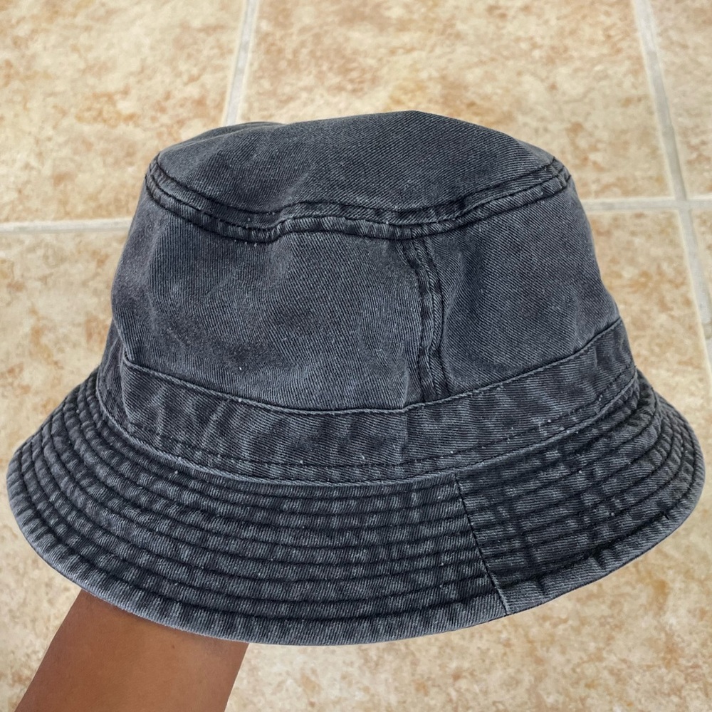 Black Denim Bucket Hat with Quilted Brim